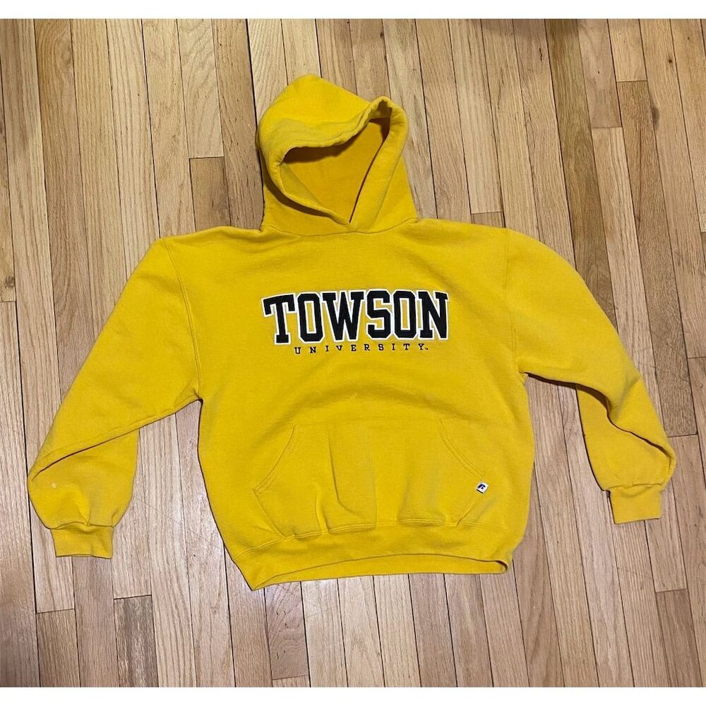 Y2K Vintage Towson University Yellow Pullover Hoodie Unisex Size M